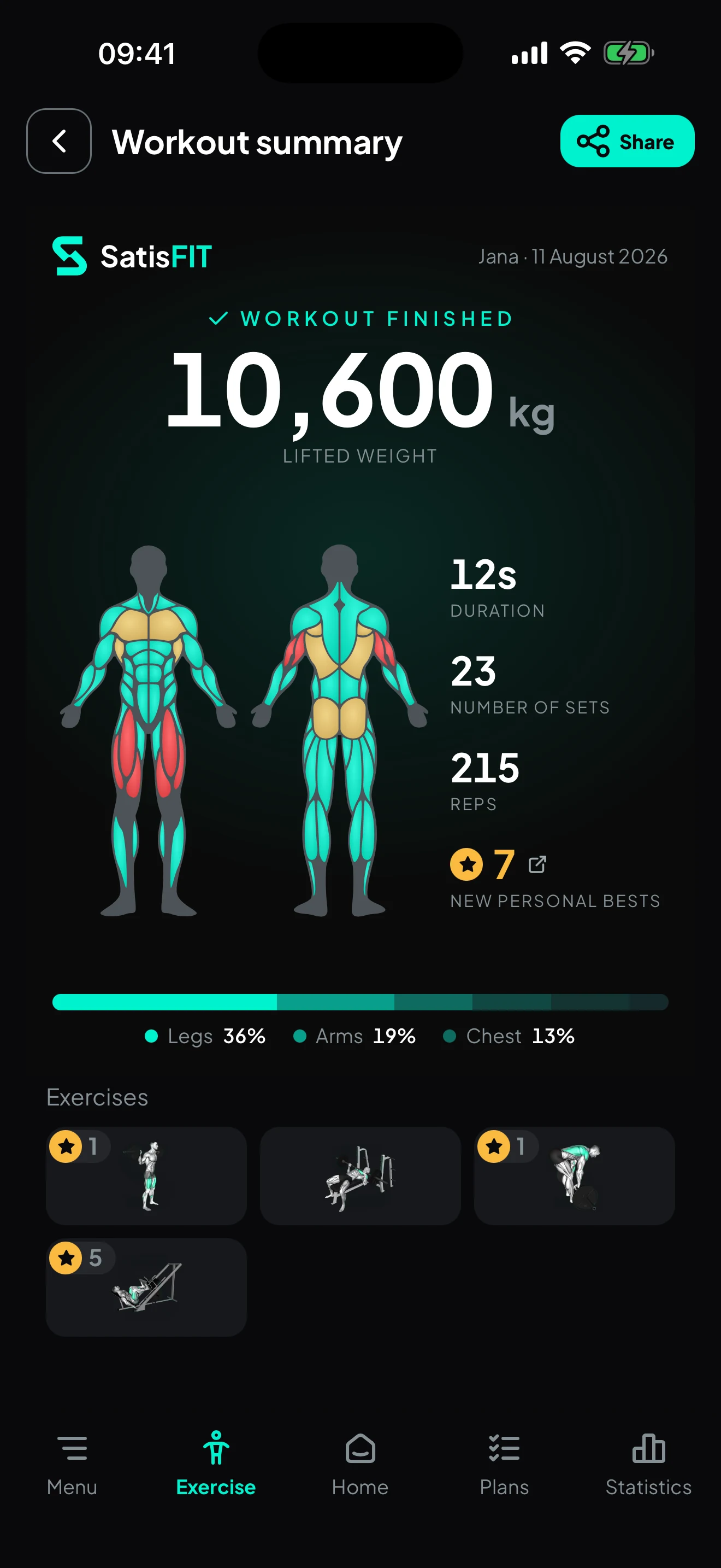 SatisFIT workout summary
